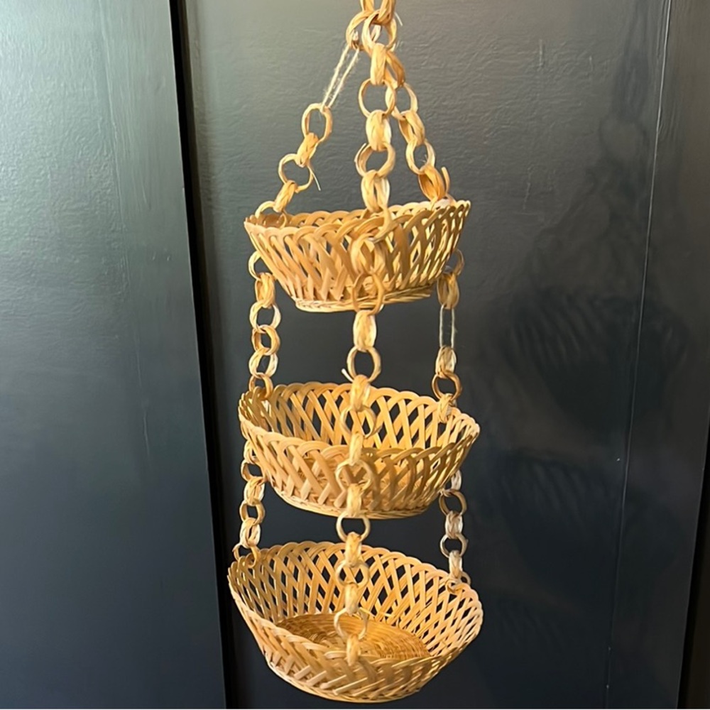 Woven Hanging Basket Trio - Natural Tan